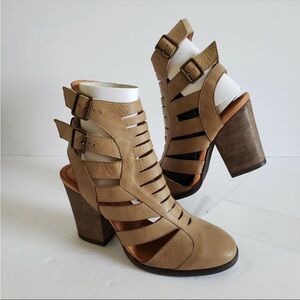 Free People Hayes Heel Tan Leather Ankle Cutout‎ Boots Strappy Sexy Neutral